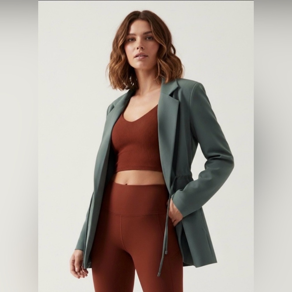 Athleta Endless Primatwill Waist Tie Blazer‎ Jacket Career Casual Olive Green 6 - Picture 2 of 14